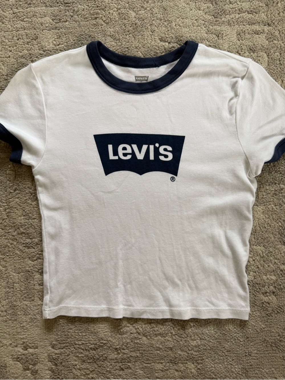 Levi's White Tee with Navy Logo and Trim
